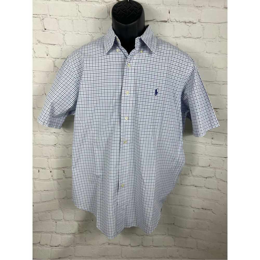 Ralph Lauren Blue and White Checkered Casual Button Down Shirt